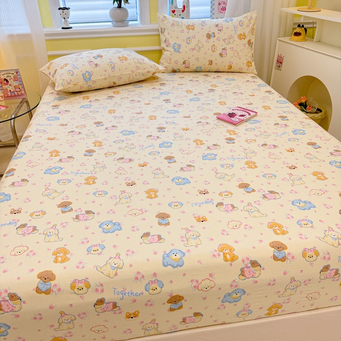 91家纺网 家纺一手货源 找家纺 吉象家纺 2025新款高支密全棉印花单品系列-单床笠 狗狗家族