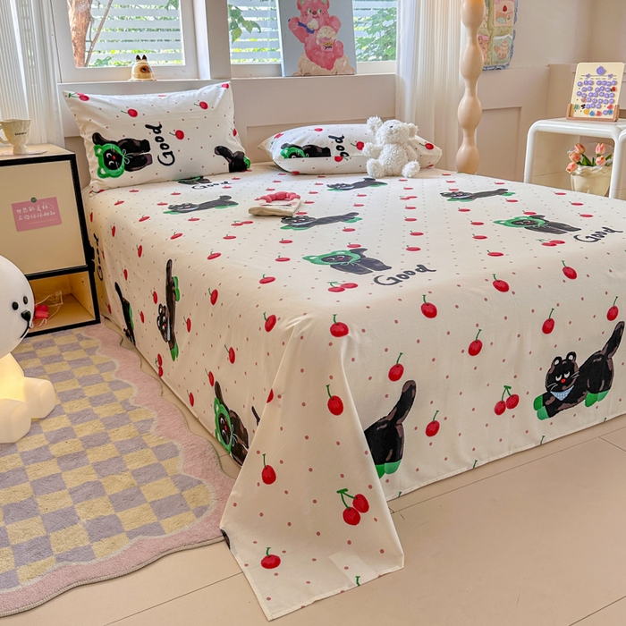 91家纺网 家纺一手货源 找家纺 吉象家纺 2025新款高支密全棉印花单品系列-单床单 怪诞猫咪