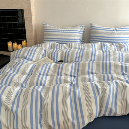 金丝鸟家纺 2025新款全棉斜纹印花条纹系列四件套及单品 具象蓝