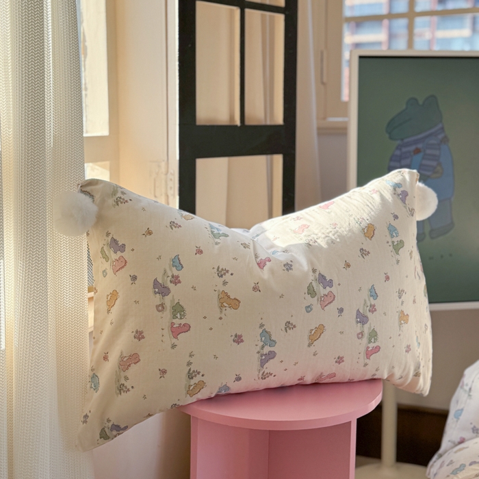 91家纺网 家纺一手货源 找家纺 金爱家 2025新款亲肤舒适纯棉双层纱四件套 双层纱-彩色小恐龙