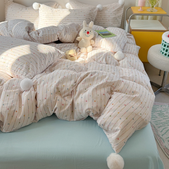 91家纺网 家纺一手货源 找家纺 金爱家 2025新款亲肤舒适纯棉双层纱四件套 双层纱-彩虹小甜心