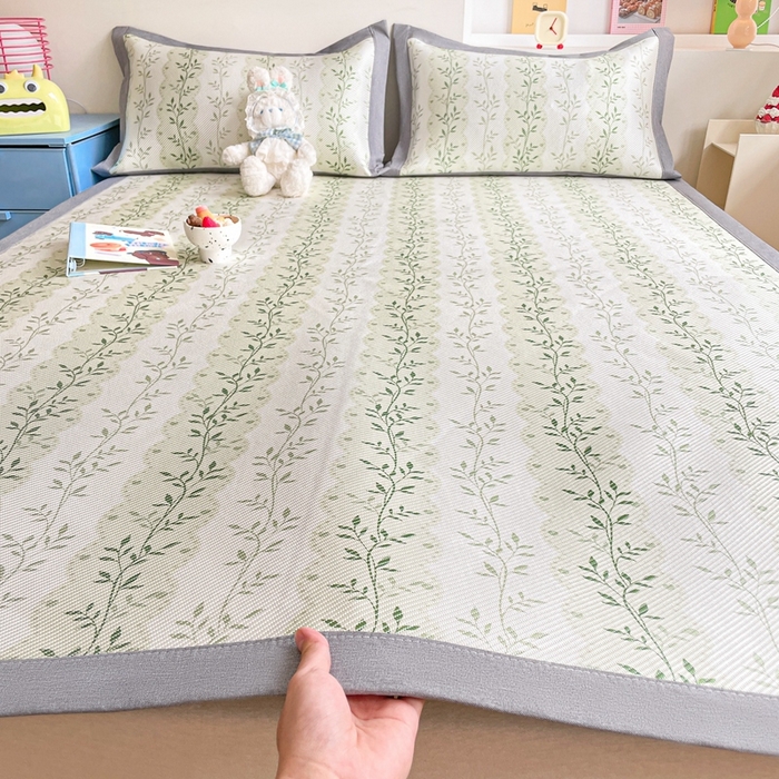 91家纺网 家纺一手货源 找家纺 川悦生活 2025新款数码印花冰藤席 青风小叶