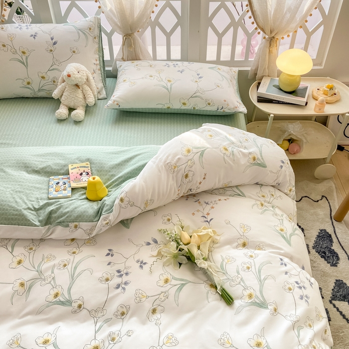 91家纺网 家纺一手货源 找家纺 宜家坊 2025早春新品全棉纯棉喷气13070小清新印花纯棉四件套-风格二 沁园春