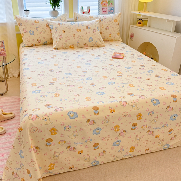 91家纺网 家纺一手货源 找家纺 吉象家纺 2025新款高支密全棉印花单品系列-单床单 狗狗家族