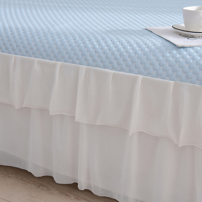 91家纺网 家纺一手货源 找家纺 赛丽雅 2025爆款A类凉感豆豆凉席三件套床裙款冰丝软席子床笠款凉席 水蓝