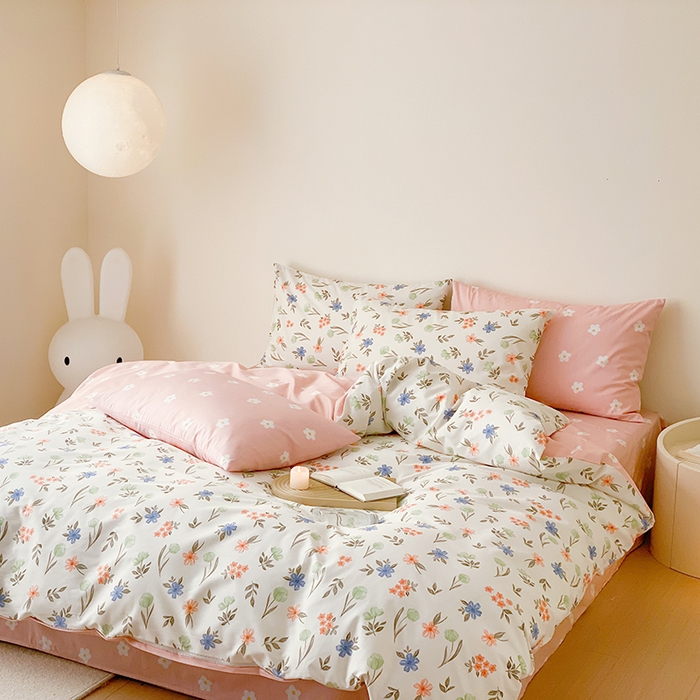 91家纺网 家纺一手货源 找家纺 宜家坊 2025开春新品全棉喷气13070小清新印花纯棉全棉四件套-风格一 白露