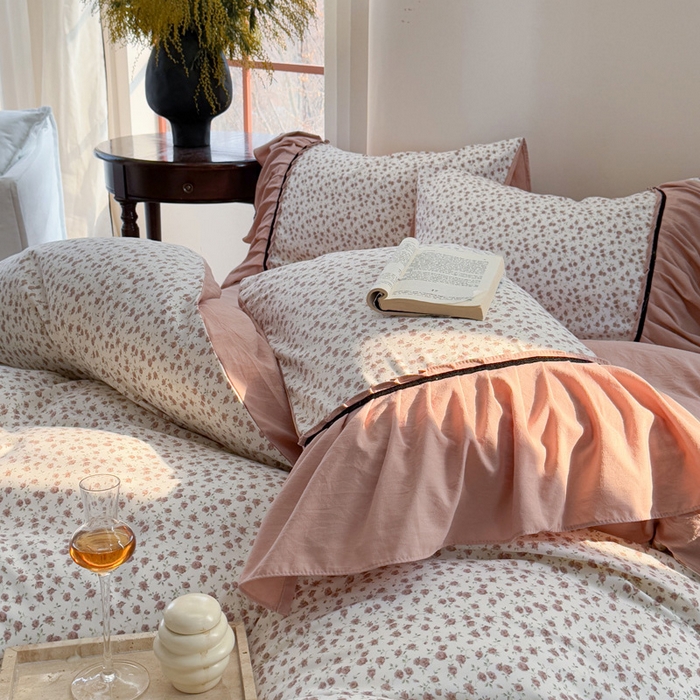 91家纺网 家纺一手货源 找家纺 沐慕 2025新款法式针织双层纱印花系列四件套 花城往事