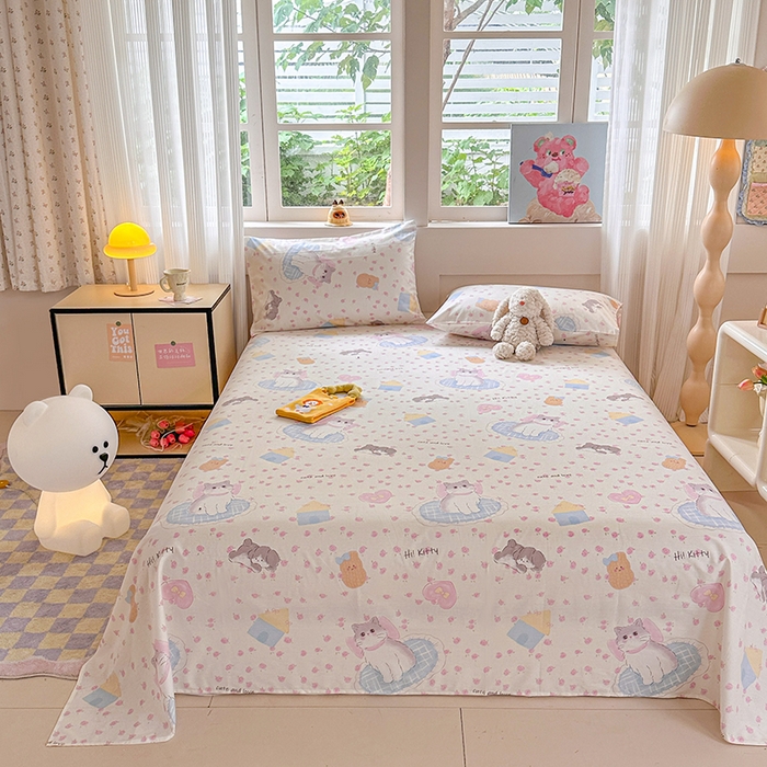 91家纺网 家纺一手货源 找家纺 吉象家纺 2025新款高支密全棉印花单品系列-单床单 喵喵聚会