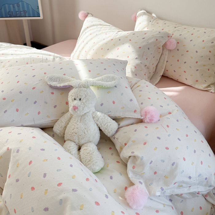 91家纺网 家纺一手货源 找家纺 金爱家 2025新款亲肤舒适纯棉双层纱四件套 双层纱-慕斯小草莓