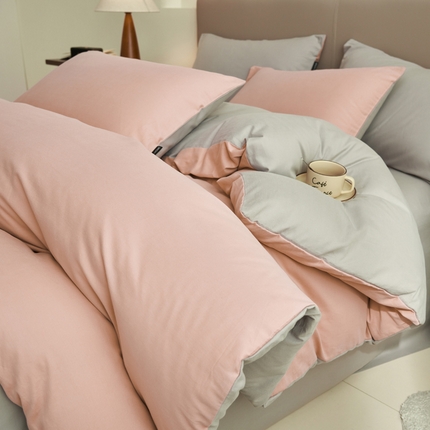 91家纺网 家纺一手货源 找家纺 （总）2025新款全棉13372水洗棉双拼四件套（影棚亮光）