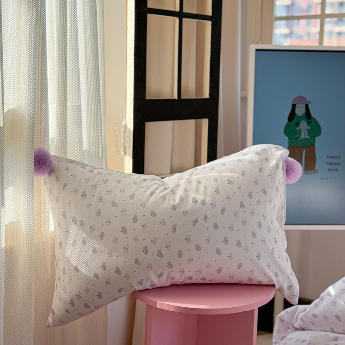 91家纺网 家纺一手货源 找家纺 金爱家 2025新款亲肤舒适纯棉双层纱四件套 双层纱-芋泥紫小象