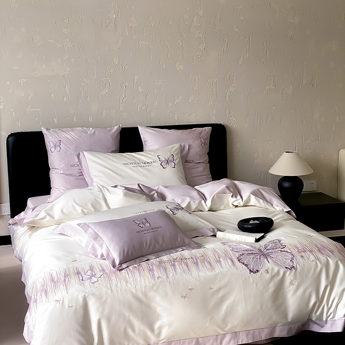 91家纺网 家纺一手货源 找家纺 （总）星野 2025春夏新品澳棉贴布绣蝴蝶四件套-星蝶