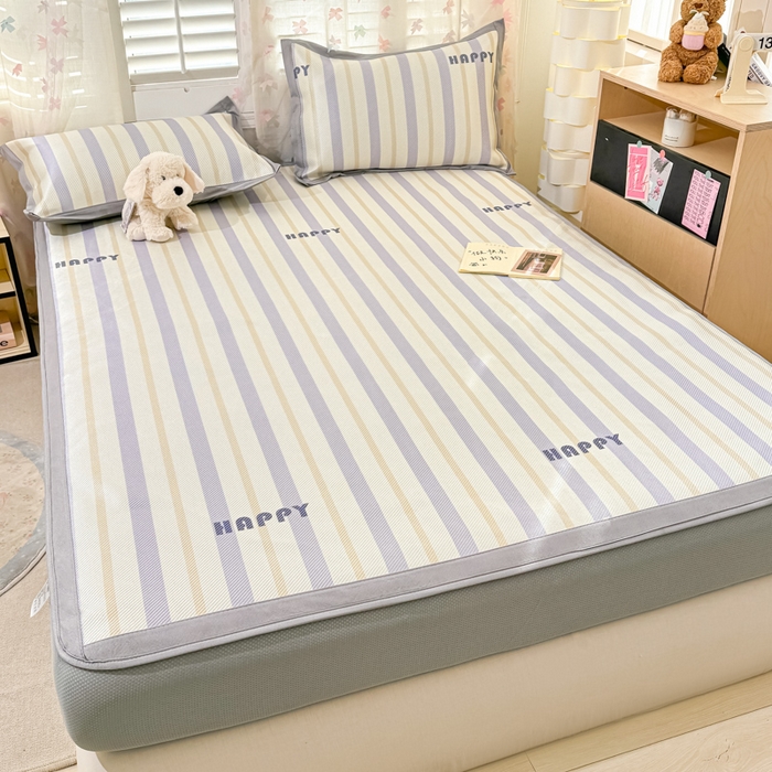 91家纺网 家纺一手货源 找家纺 2025新款小清新数码印花床笠款冰藤席 床笠放肆旋律