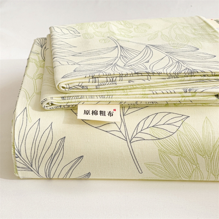 91家纺网 家纺一手货源 找家纺 名兮家居2025新款卡通简约时尚全棉老粗布床单 繁花-绿
