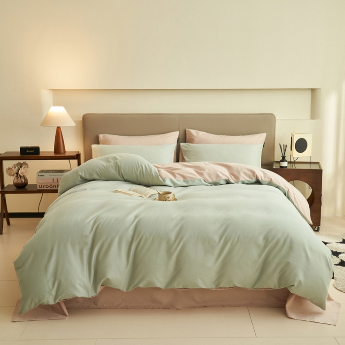 91家纺网 家纺一手货源 找家纺 2025新款全棉13372水洗棉双拼四件套（影棚亮光） 春风十里+浮生一梦