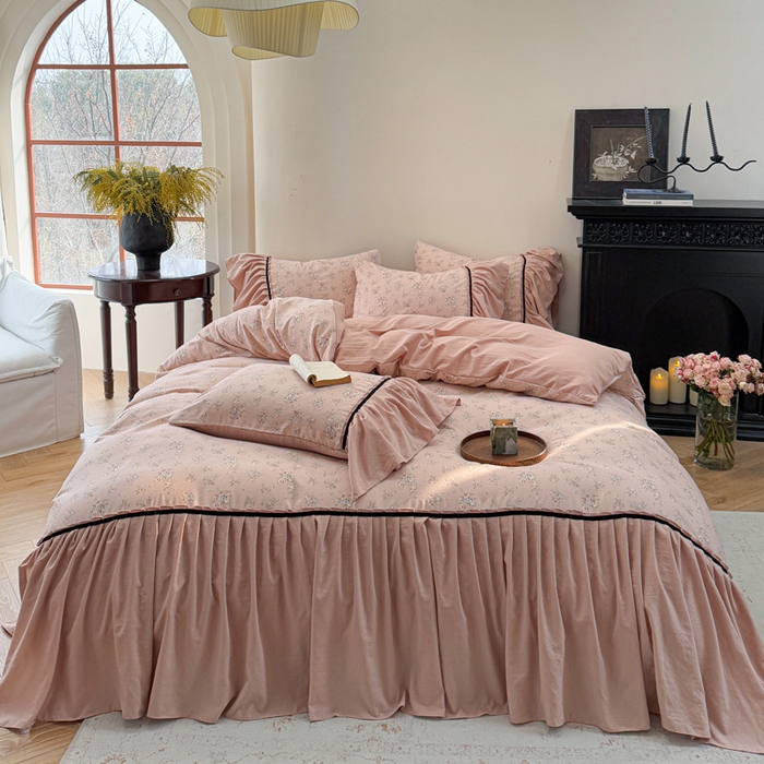 91家纺网 家纺一手货源 找家纺 沐慕 2025新款法式针织双层纱印花系列四件套 春和