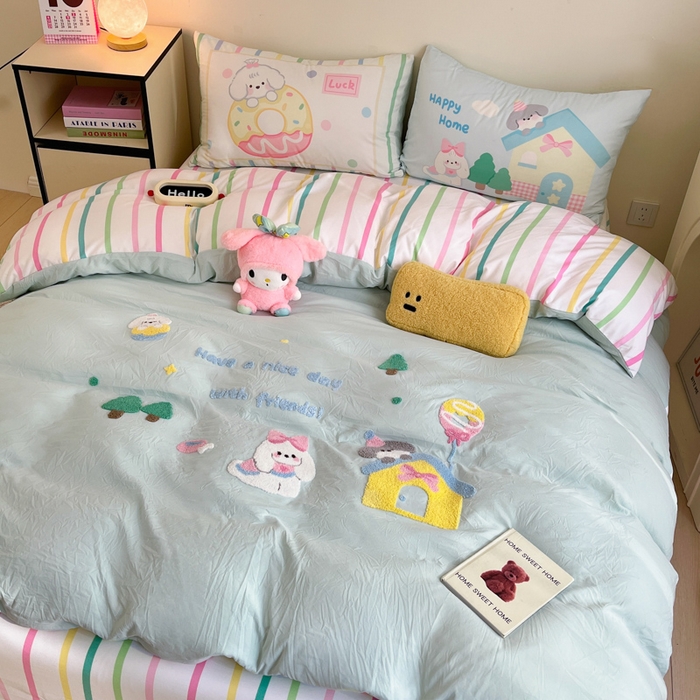 91家纺网 家纺一手货源 找家纺 沐慕 2025新款大版印加绣款四件套 萌宠家园