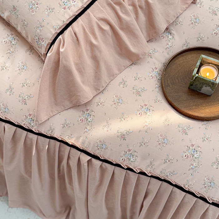 91家纺网 家纺一手货源 找家纺 沐慕 2025新款法式针织双层纱印花系列四件套 春和