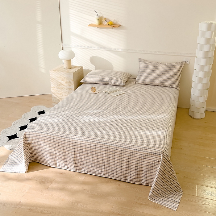 91家纺网 家纺一手货源 找家纺 DoDo 兜兜 2025新款全棉双层纱印花单床单（可定做尺寸） 蓝调格子