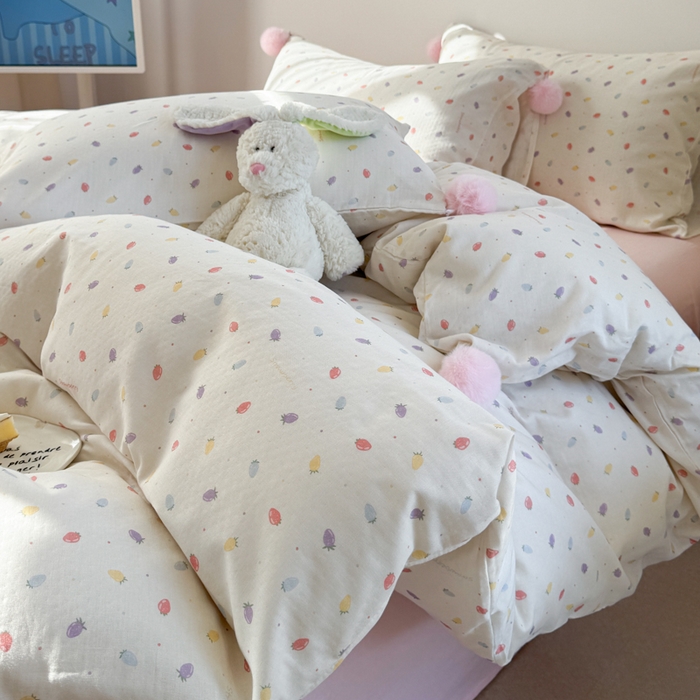 91家纺网 家纺一手货源 找家纺 金爱家 2025新款亲肤舒适纯棉双层纱四件套 双层纱-慕斯小草莓