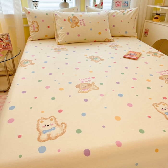 91家纺网 家纺一手货源 找家纺 吉象家纺 2025新款高支密全棉印花单品系列-单床单 假日小狗