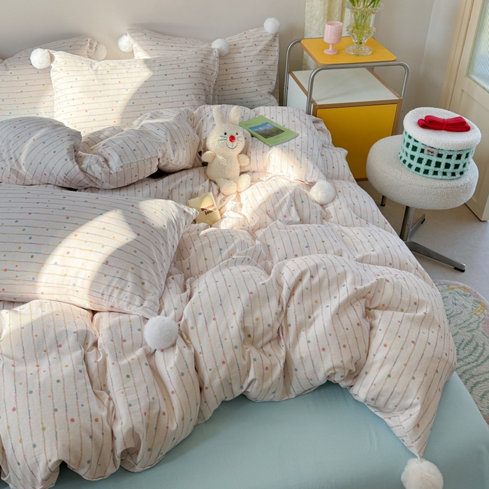 91家纺网 家纺一手货源 找家纺 金爱家 2025新款亲肤舒适纯棉双层纱四件套 双层纱-彩虹小甜心