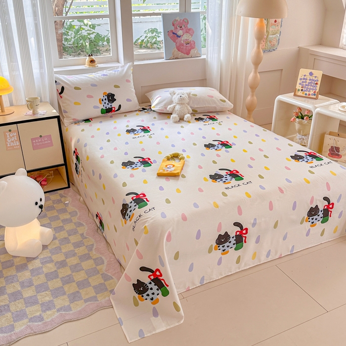 91家纺网 家纺一手货源 找家纺 吉象家纺 2025新款高支密全棉印花单品系列-单床单 靴子猫