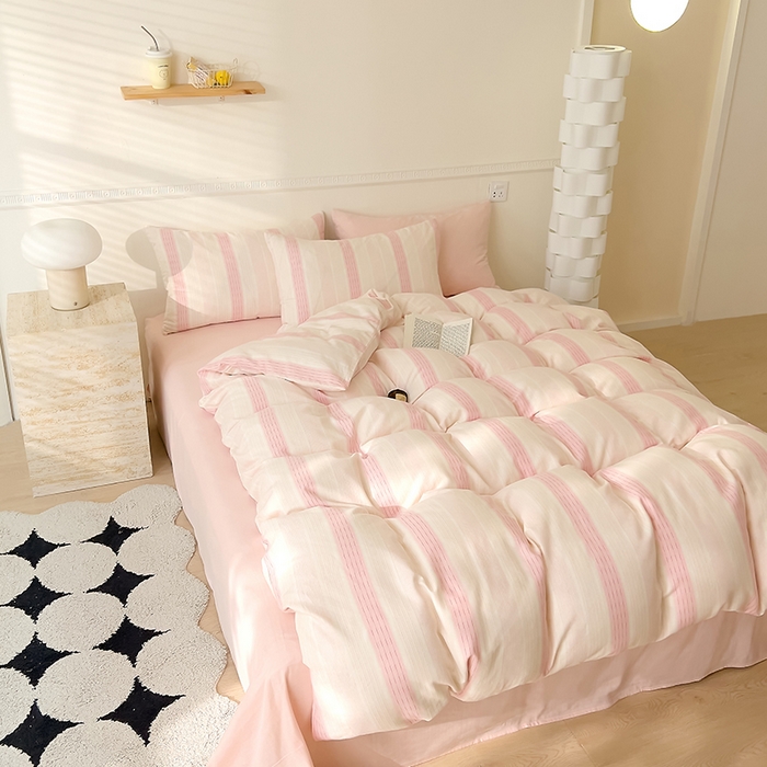 91家纺网 家纺一手货源 找家纺 DoDo 兜兜 2025新款全棉双层纱印花四件套（可定做尺寸） 律动-粉