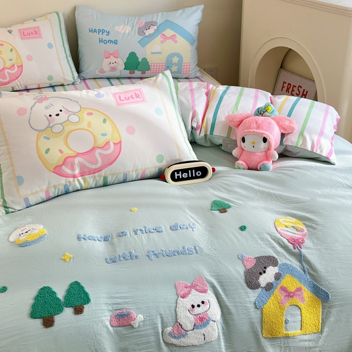 91家纺网 家纺一手货源 找家纺 沐慕 2025新款大版印加绣款四件套 萌宠家园