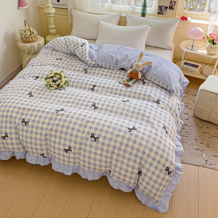 91家纺网 家纺一手货源 找家纺 忆生活家纺 2025新款韩版全棉花边款-单被套系列 蝴蝶语-兰