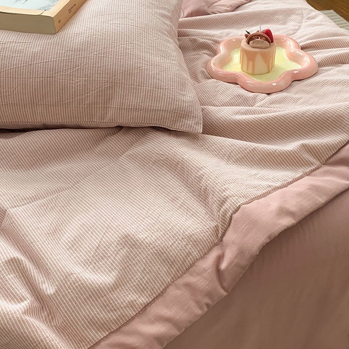 91家纺网 家纺一手货源 找家纺 水洗的故事 2025新款全棉色织水洗棉夏被&四件套 密条粉