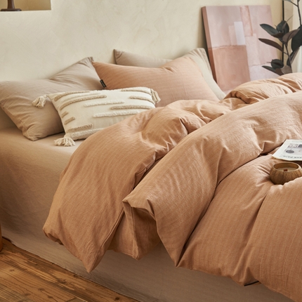 2025新款色织水洗棉人字斜提花混搭四件套 人字斜四件套-浅棕+驼色