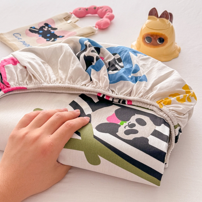 91家纺网 家纺一手货源 找家纺 吉象家纺 2025新款高支密全棉印花单品系列-单床笠 熊猫团子