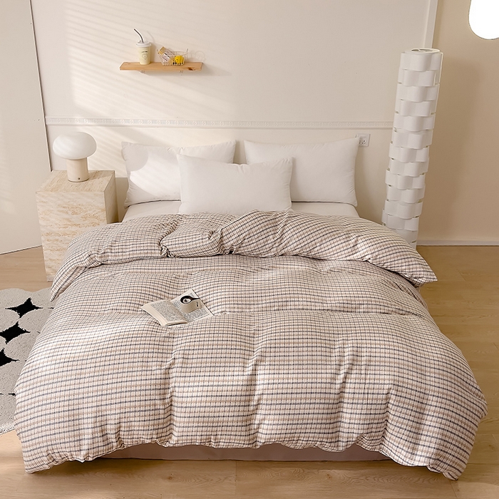 91家纺网 家纺一手货源 找家纺 DoDo 兜兜 2025新款全棉双层纱印花单被套（可定做尺寸） 蓝调格子