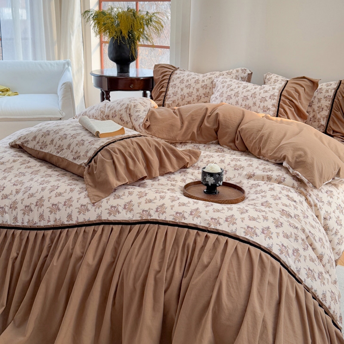 91家纺网 家纺一手货源 找家纺 沐慕 2025新款法式针织双层纱印花系列四件套 芳华