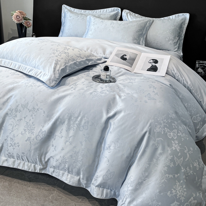 91家纺网 家纺一手货源 找家纺 米彩家纺 2025新款A类水洗真丝天丝提花四件套 雾中花影水兰