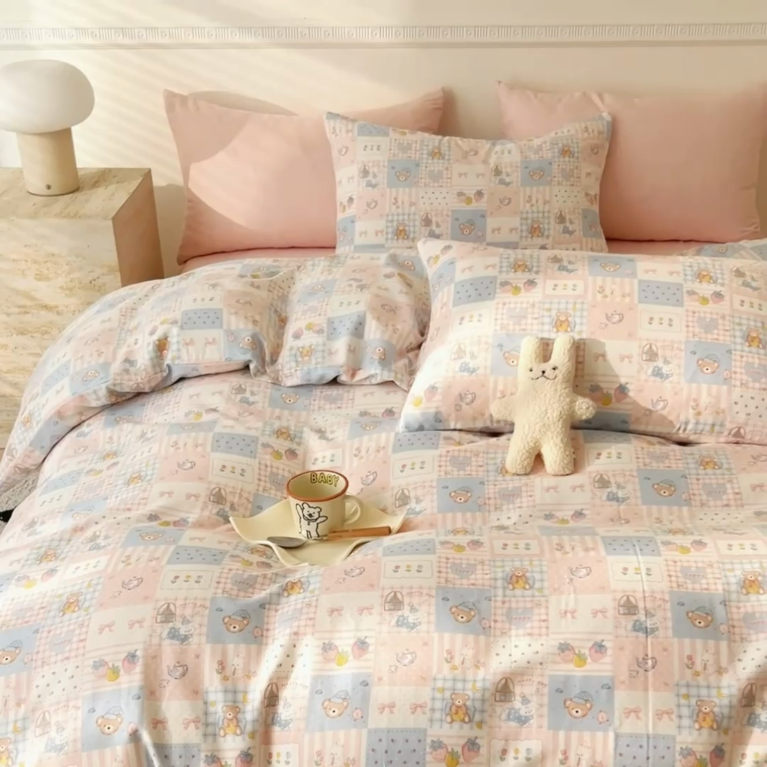 91家纺网 家纺一手货源 找家纺 DoDo 兜兜 2025新款全棉双层纱印花四件套（可定做尺寸） 萌宠乐园