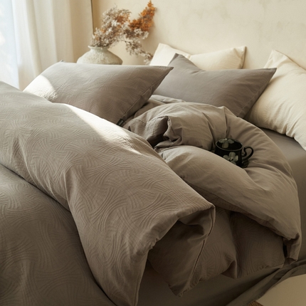 2025新款纯棉水洗棉三层线球纹提花四件套 毛线纹四件套-浅灰