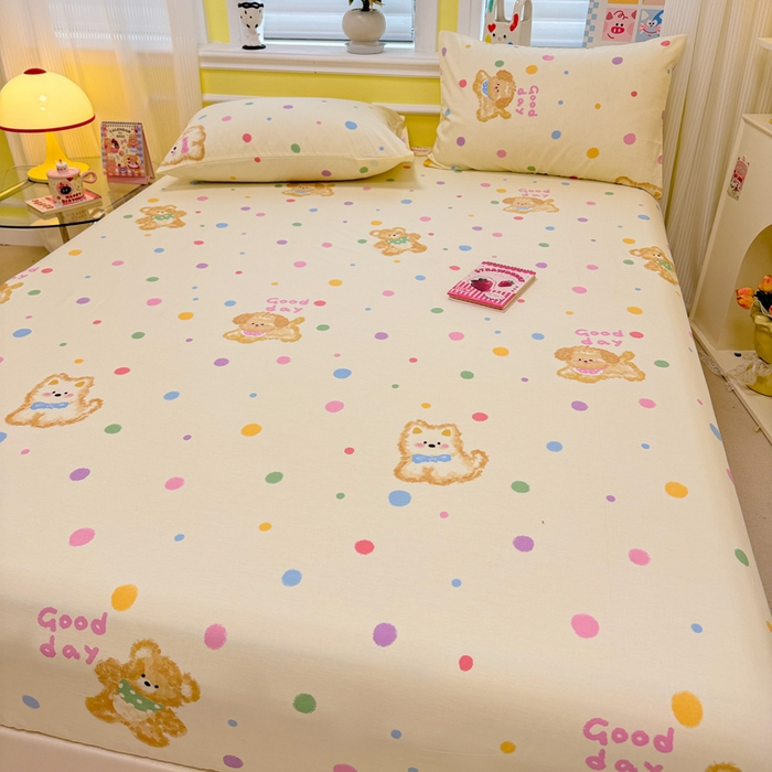 91家纺网 家纺一手货源 找家纺 吉象家纺 2025新款高支密全棉印花单品系列-单床笠 假日小狗