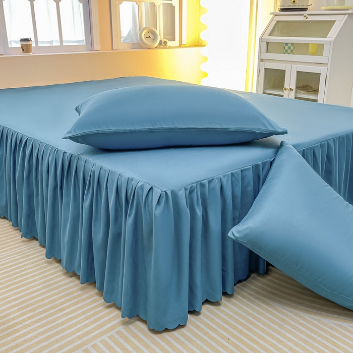 91家纺网 家纺一手货源 找家纺 莎臣豹 2025水洗磨毛纯色单品床裙可配二三件套 纯纯宝石蓝