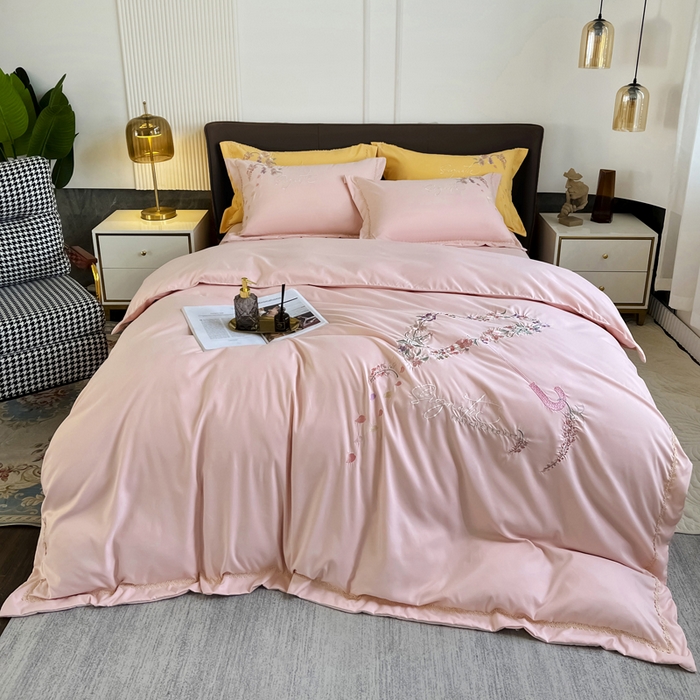 91家纺网 家纺一手货源 找家纺 梵克保罗 2025新款直播热卖长绒棉刺绣花边四件套-莉薇系列 莉薇-玫瑰粉