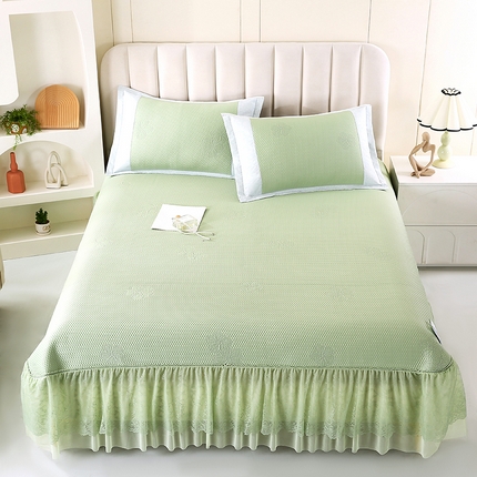 莱轩席业 2025新款A类加厚豆豆床裙款凉席 芬芳绿