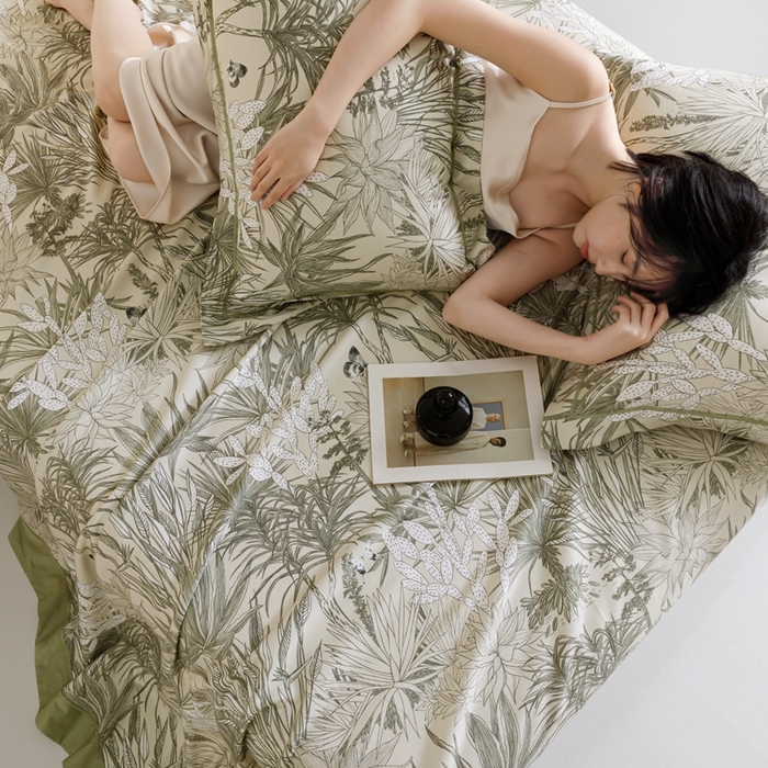 91家纺网 家纺一手货源 找家纺 舒慕 2025新款天丝竹纤维凉席三件套 绿意