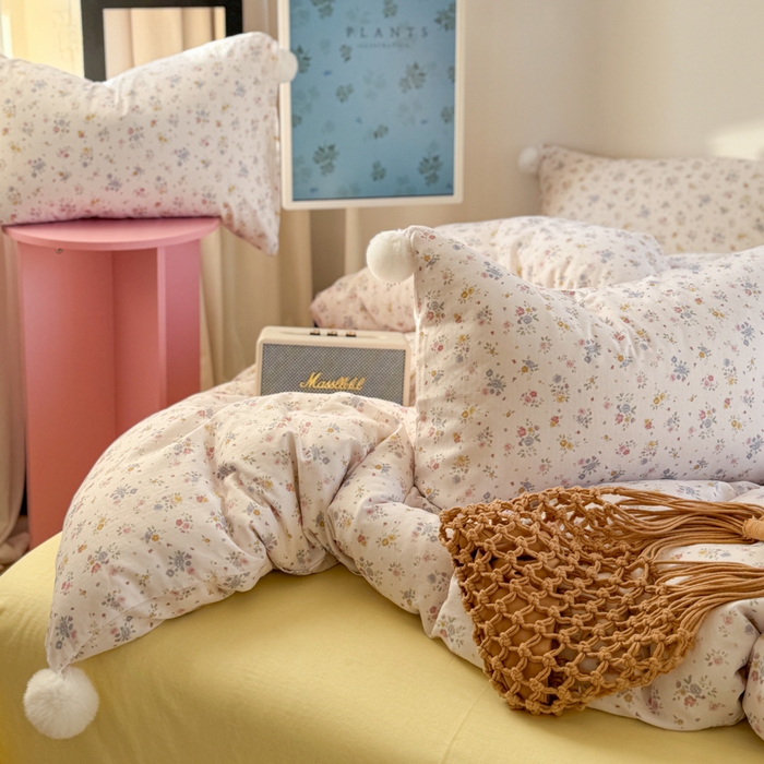 91家纺网 家纺一手货源 找家纺 金爱家 2025新款亲肤舒适纯棉双层纱四件套 双层纱-花韵