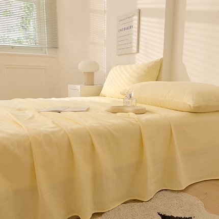 91家纺网 家纺一手货源 找家纺 DoDo 兜兜 2025新款全棉双层纱印花单床单（可定做尺寸） 奶油黄