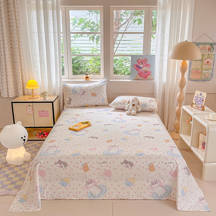 91家纺网 家纺一手货源 找家纺 吉象家纺 2025新款高支密全棉印花单品系列-单床单 喵喵聚会