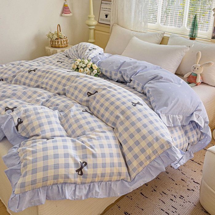 91家纺网 家纺一手货源 找家纺 忆生活家纺 2025新款韩版全棉花边款-单被套系列 蝴蝶语-兰