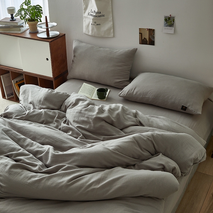 91家纺网 家纺一手货源 找家纺 （总）水洗的故事 2025新款全棉A类皱皱纱纯色混搭四件套