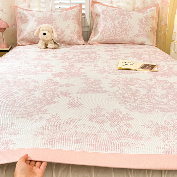 91家纺网 家纺一手货源 找家纺 川悦生活 2025新款数码印花冰藤席 油画庄园-粉