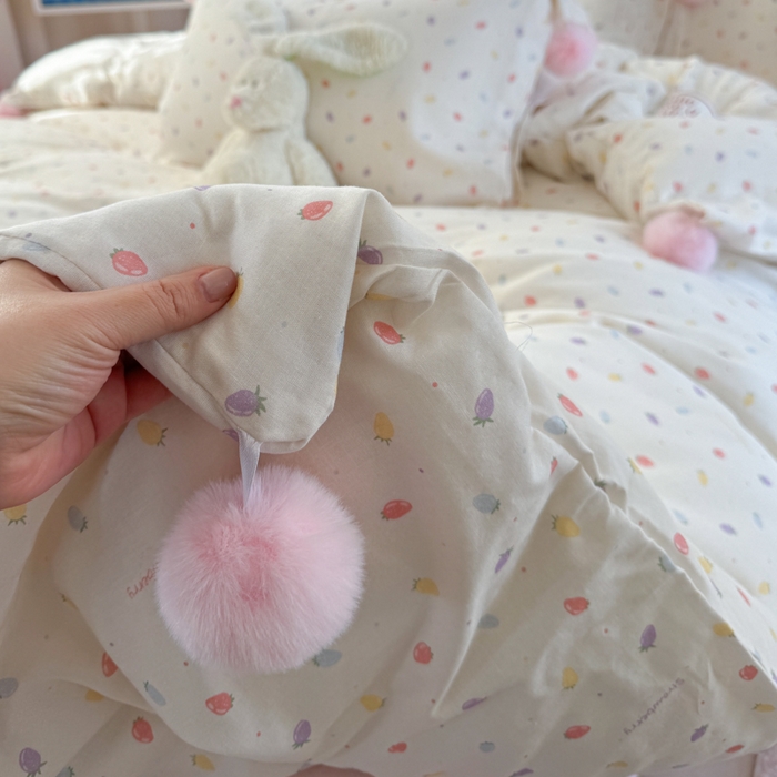 91家纺网 家纺一手货源 找家纺 金爱家 2025新款亲肤舒适纯棉双层纱四件套 双层纱-慕斯小草莓